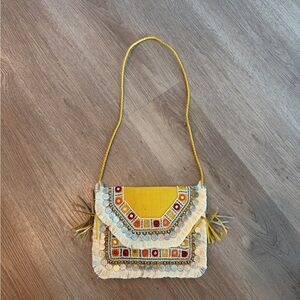 Chic Embellished Yellow and White Crossbody Bag